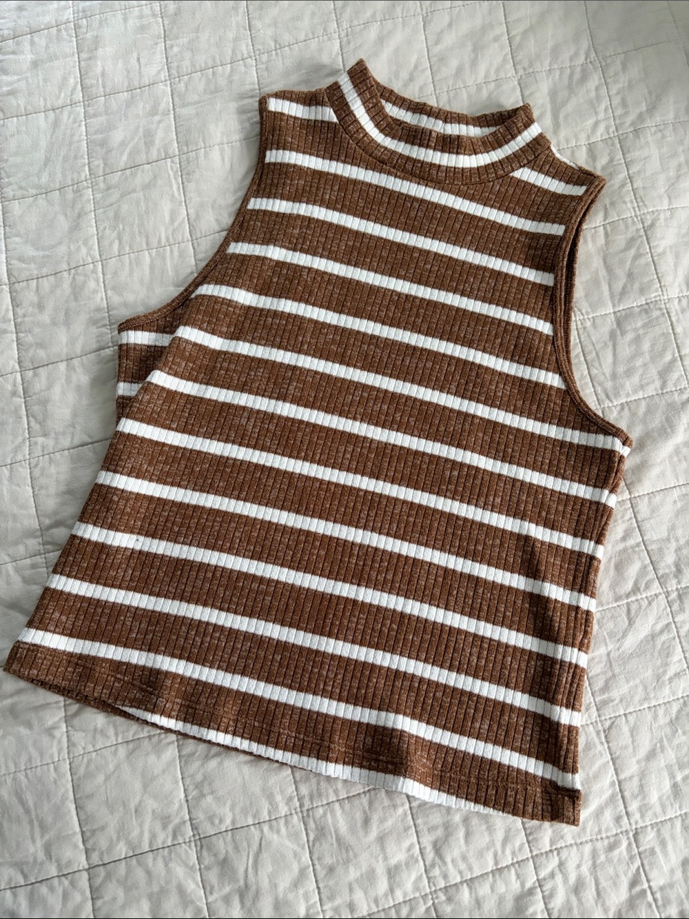 Old Navy Brown & White Striped Ribbed Tank